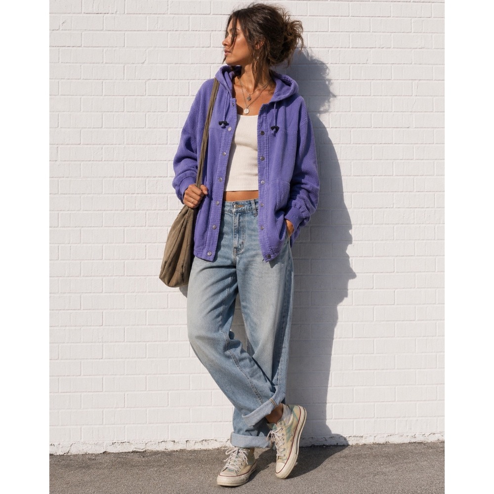 Vintage Enza Wear Purple Cotton Hoodie Jacket Waffle Knit Grunge Size M